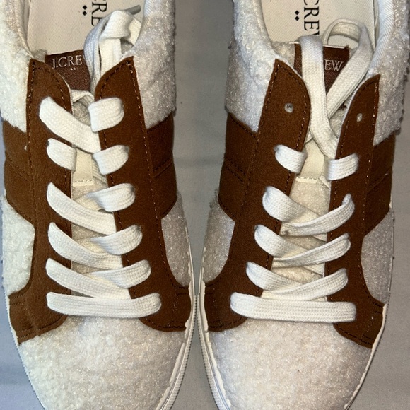 J Crew White Sherpa Brown Striped Suede Road Trip Sneakers Womans Sz 8 - Picture 5 of 15